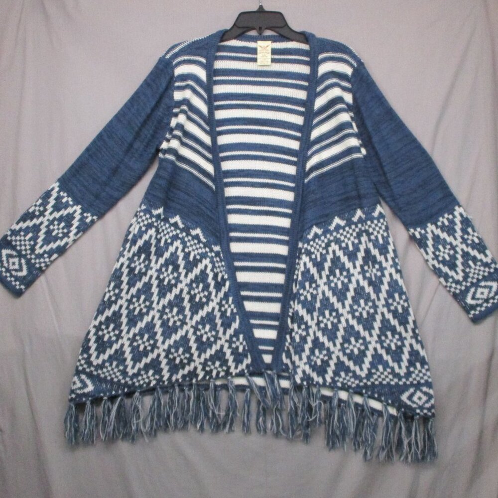 Faded Glory BOHO Knit Cardigan Blue & White Women Size | L